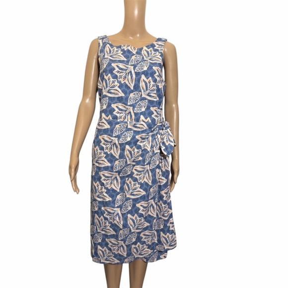 Patagonia Pataloha Hawaiian blue Leaf Print Midi Dress size 10 - Picture 1 of 7
